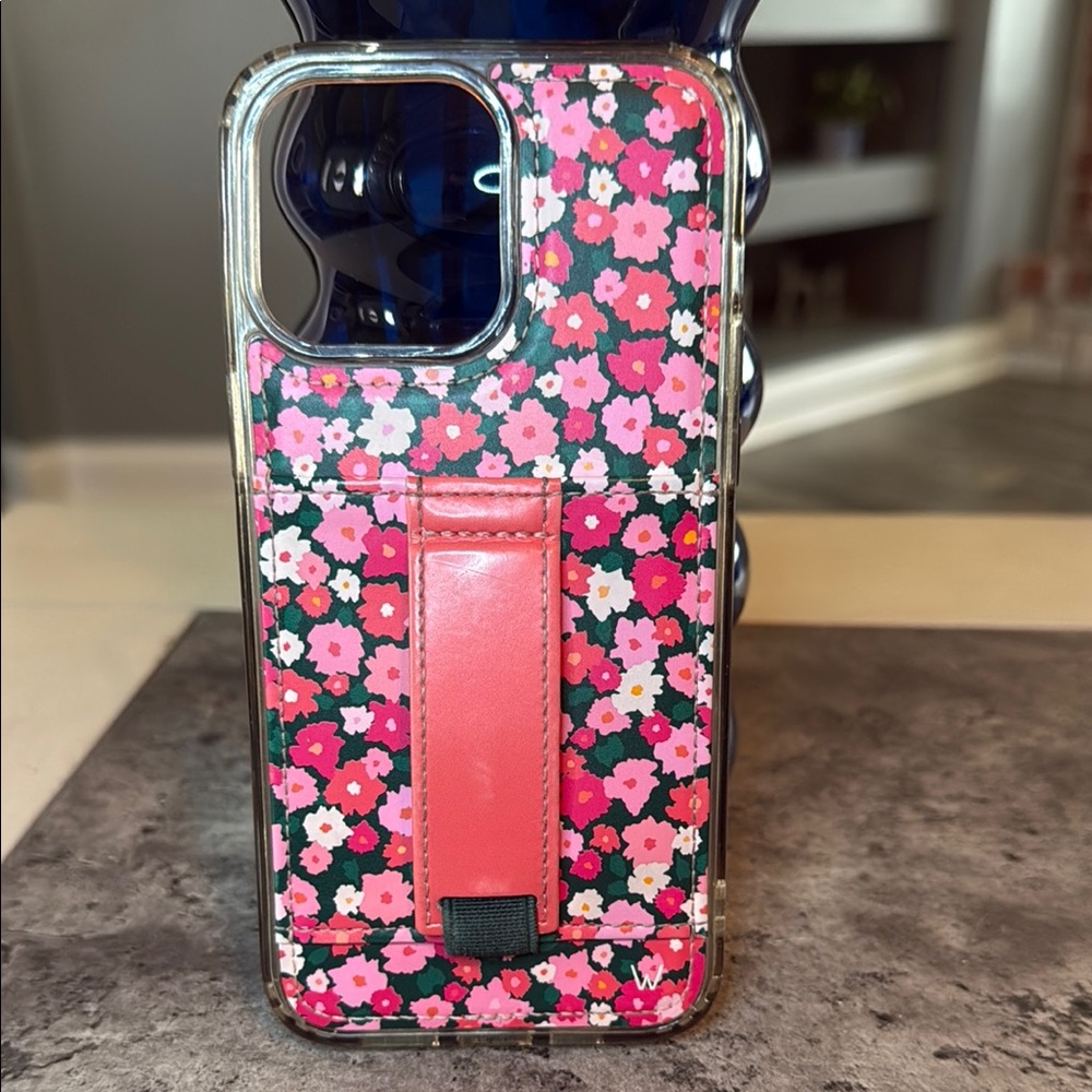 Walli 14 pro max Pink and Black Floral iPhone Case with Stand